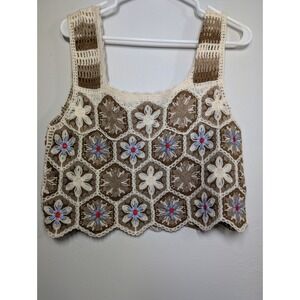 Rebellion 100% Cotton Crochet Granny Square Cropped Tank | Women's XS‎